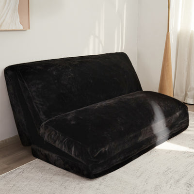 MAXYOYO Bean Bag Folding Sofa Bed, Floor Mattress Extra Thick Floor Sofa with Faux Fur Washable Cover, Black