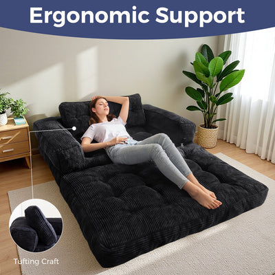 MAXYOYO 2-Seat L-Shaped Sofa Bed – Folding Sleeper Couch with Armrest for Cozy Living, Black