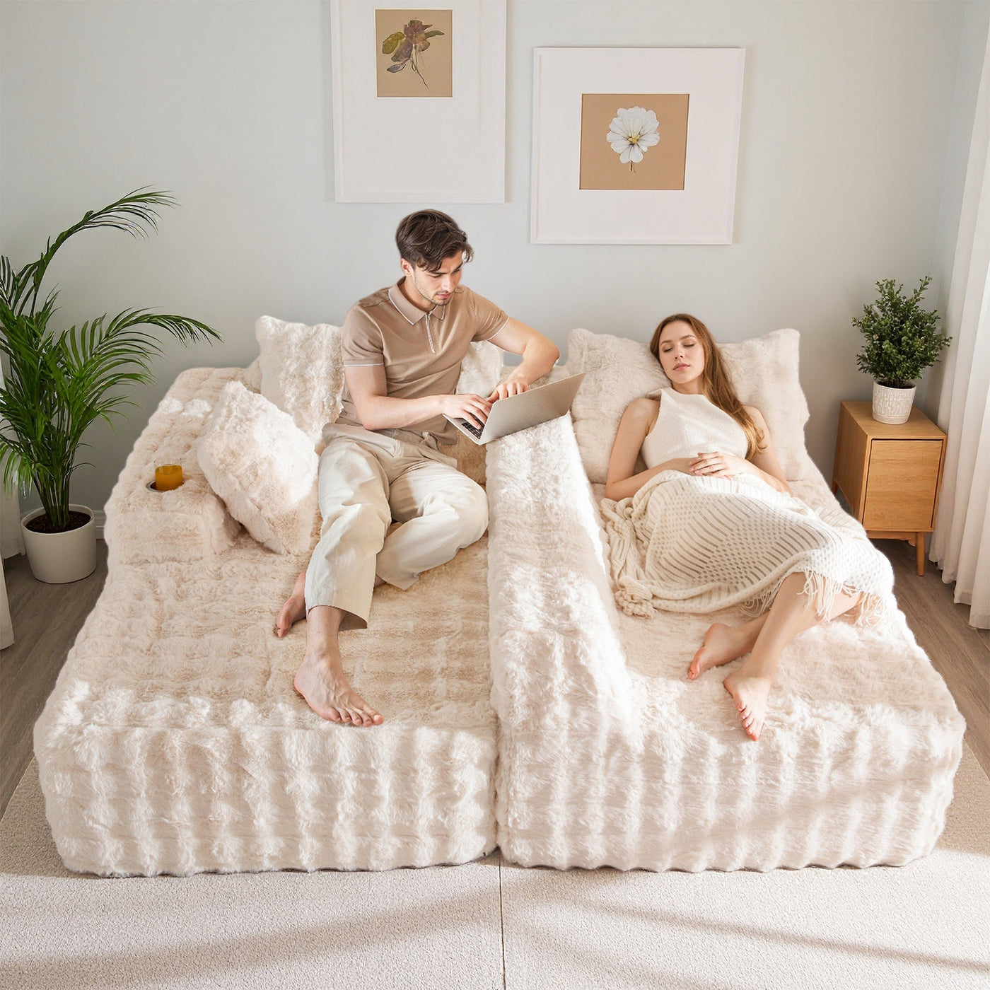 MAXYOYO Bubble 104" Modular Sectional Couch with L-Shape Chaise, Modern Boneless Couch for Living Room, Sofa in A Box