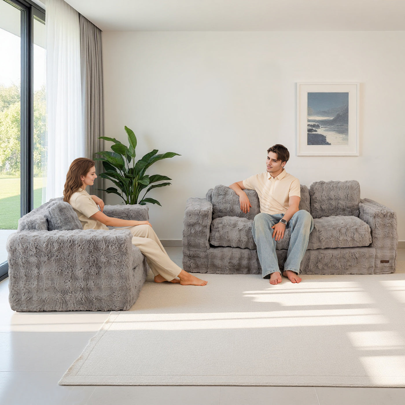 MAXYOYO 3-Seater Bubbled Bean Bag Chair – Tufted Boneless Couch for Living Room, No Assembly