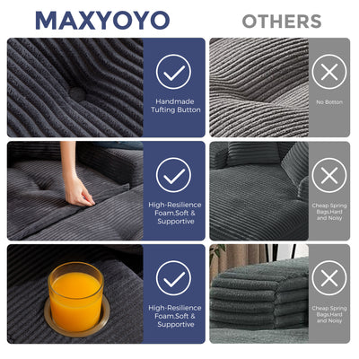 MAXYOYO Modular Sectional Chaise Lounge Sofa, Upholstered Lounge Chair with Pillows Indoor, Tufted Boneless Sofa Couch with Ottoman, Deep Seat Sleeper Chair for Living Room, No Assembly
