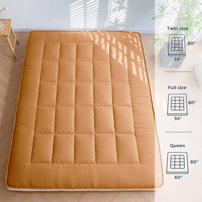 MAXYOYO 6" Extra Thick Japanese Futon Mattress with Rectangle Quilted, Stylish Floor Bed For Family, Light Brown
