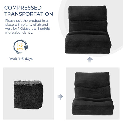 MAXYOYO Bean Bag Folding Sofa Bed, Corduroy Extra-Wide Foldable Floor Mattress, Black