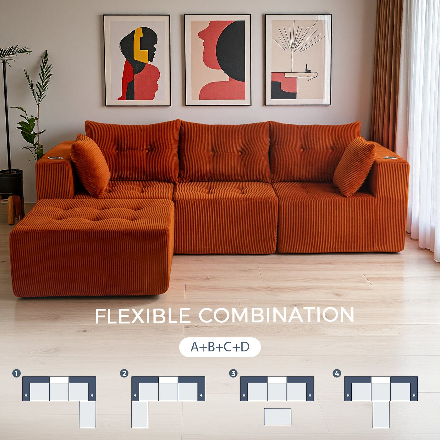 L Shaped Modular Sofa #color_orange