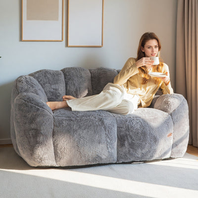 MAXYOYO Bean Bag Chair, Ultra Soft Faux Fur Loveseat Floral Petal Back Sofa for Adults, Double Size (Dark Grey)