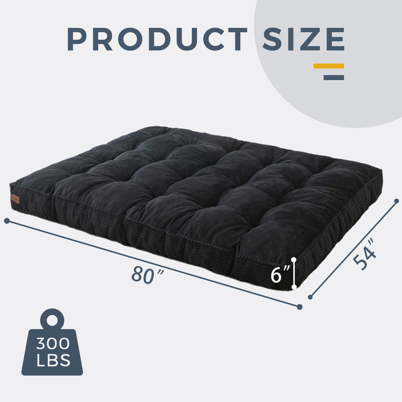 MAXYOYO 6" Tufted Futon Sofa Couch Bed, Thick Corduroy Fabric Floor Futon Mattress for Adults (Mattress Only), Black