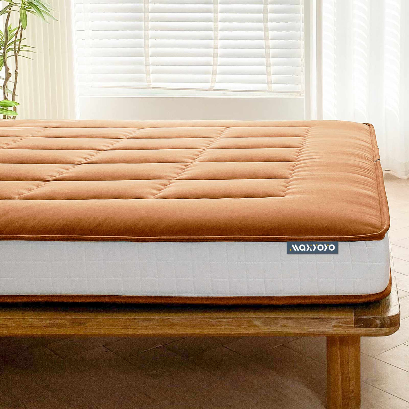 MAXYOYO 6" Extra Thick Japanese Futon Mattress with Rectangle Quilted, Stylish Floor Bed For Family, Light Brown