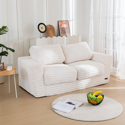 MAXYOYO Bean Bag Chair, Striped Faux Fur Upholstered Two-Seat Floor Sofa with Pillows and Armrests