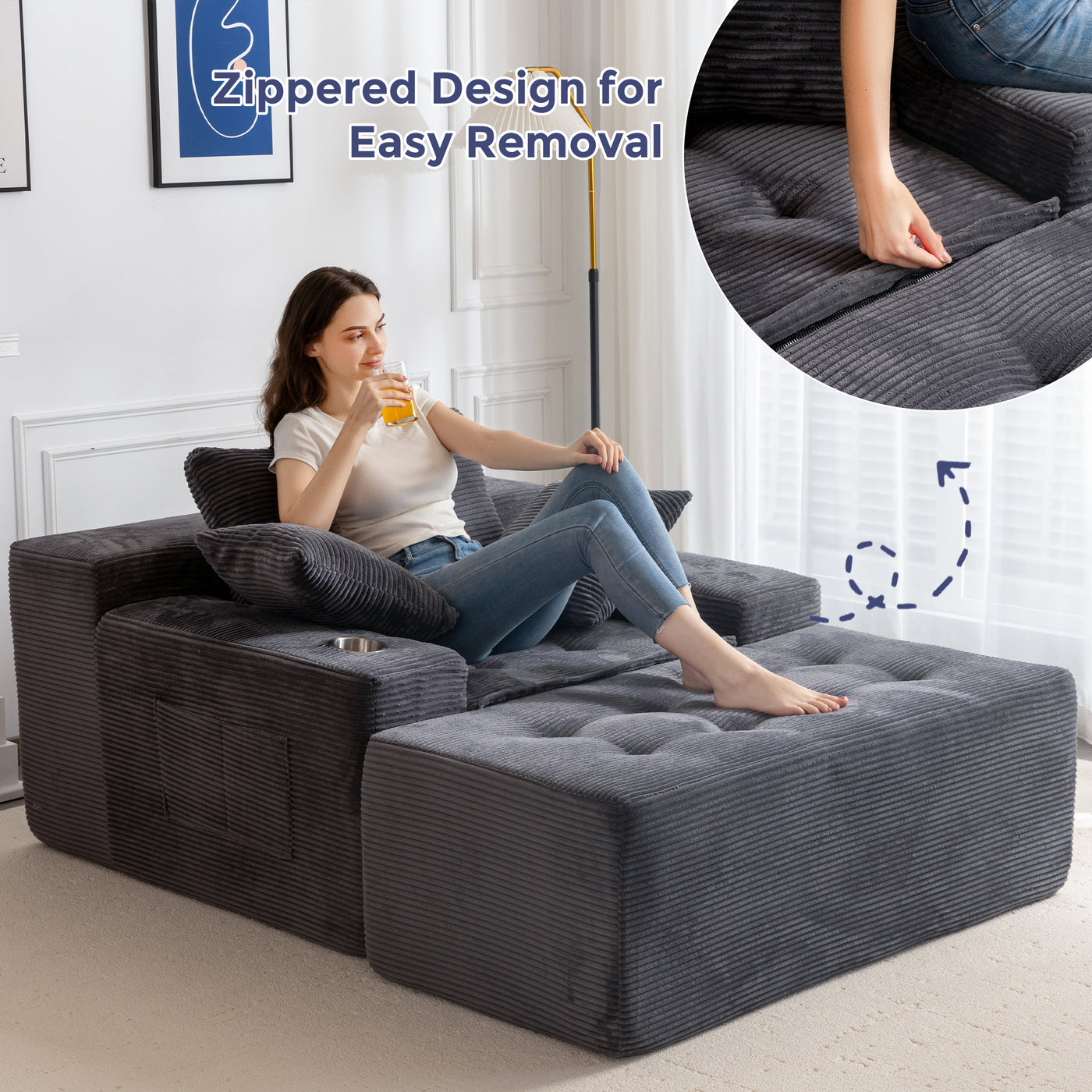 MAXYOYO Modular Sectional Sofa Couch and Chaise Lounge, L Shaped Modern Cloud Couch with Ottoman, Sofa in A Box, Tufted 6-Seat Boneless Sleeper Chair for Living Room, No Assembly Required