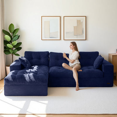 MAXYOYO L-Shaped Sectional Puffinest Modular Sofa – Convertible Ottoman, No-Assembly, 4-in-1 Flexible Layout