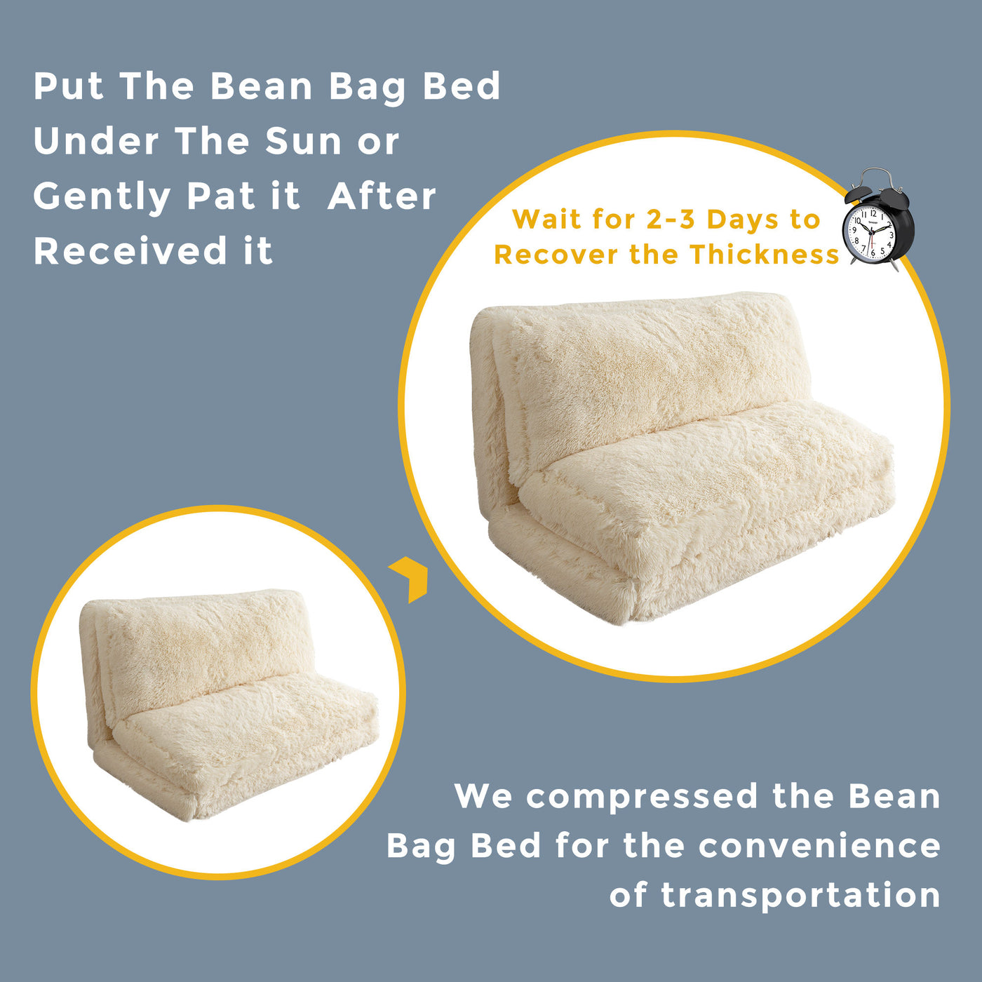 MAXYOYO Bean Bag Folding Floor Sofa Bed, Faux Fur Foam Filling Wall Couch Sleeper Chairs, Beige