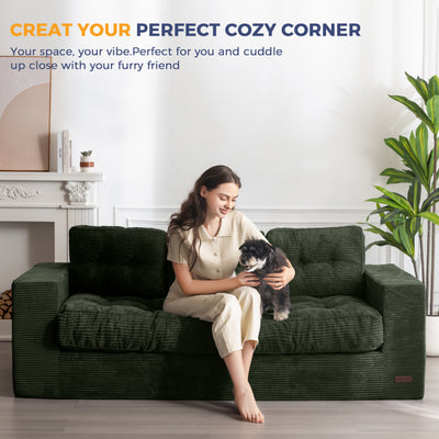 MAXYOYO 3 Seater Couch for Living Room, Boneless Couch with Tufted Cushion & Backrest, Upholstered Floor Sofa with Armrests, Sofa in A Box, No Assembly Required