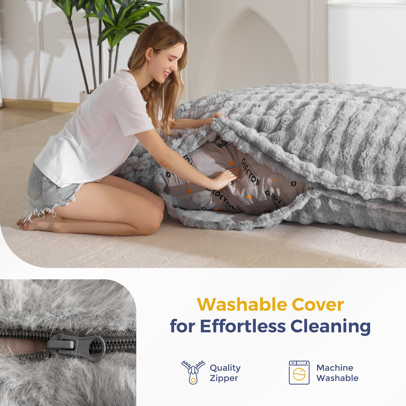 MAXYOYO Giant Bean Bag Chair with Pillow, 3 in 1 Convertible Bean Bag Chair for Adults with Removable Cover, Floor Cushion Stuffed Floor Lounger for Living Room Bedroom, Bubble