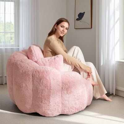 MAXYOYO Floral Bean Bag Chair 3 Pillows –  Faux Fur Lounge Sofa for Relaxing Corners, Pink