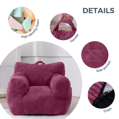 MAXYOYO Kids Bean Bag Chair, Corduroy Bean Bag Couch with Armrests for Children's Room (Rose Pink)