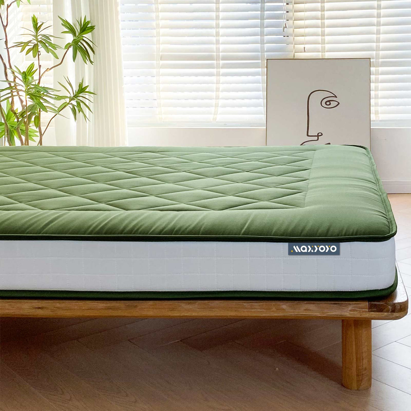 MAXYOYO 6" Extra Thick Japanese Futon Mattress, Stylish Diamond Quilting Floor Bed For Bedroom, Green