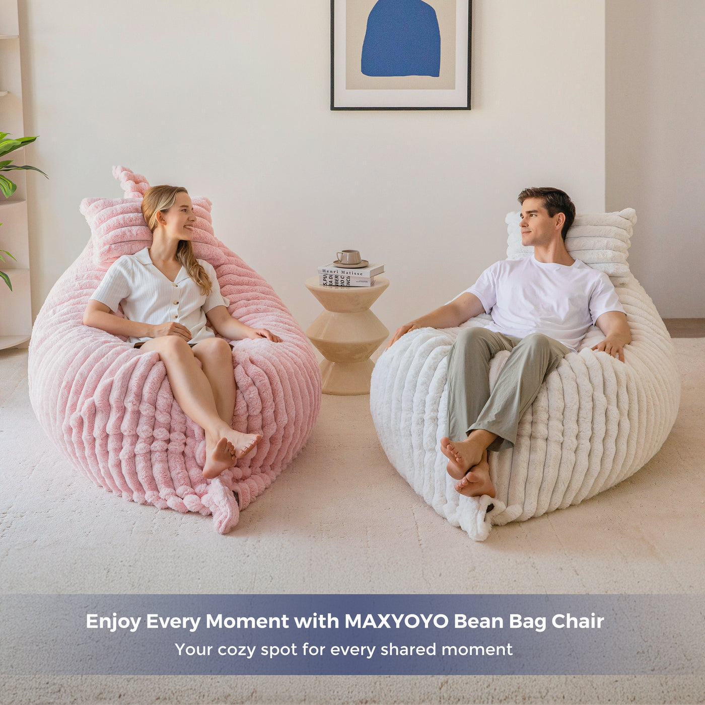 MAXYOYO Giant Bean Bag Chair with Pillow, 3 in 1 Convertible Bean Bag Bed for Adults with Washable Cover, Removable Floor Cushion Stuffed Floor Lounger for Living Room Bedroom