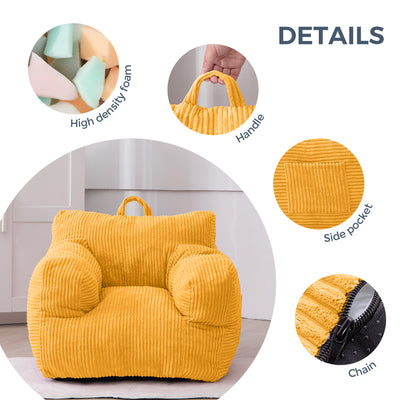 MAXYOYO Kids Bean Bag Chair, Corduroy Bean Bag Couch with Armrests for Children's Room (Yellow)