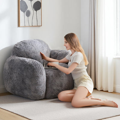 MAXYOYO Pebble-Shaped Bean Bag Chair – Faux Fur Floor Sofa with Backrest & Armrests