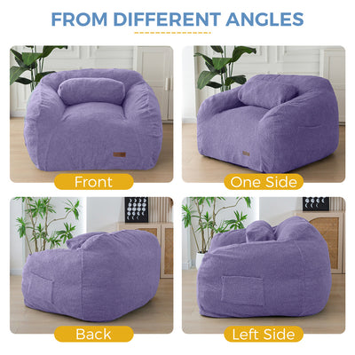 MAXYOYO Giant Bean Bag Chair with Pillow, Fuzzy Comfy Large Bean Bag Chair Couch for Reading and Gaming, Purple