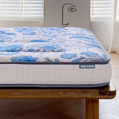 MAXYOYO 4" Extra Thick Japanese Futon Bed, Little Fresh Blue Flower Pattern Floor Mattress for Home