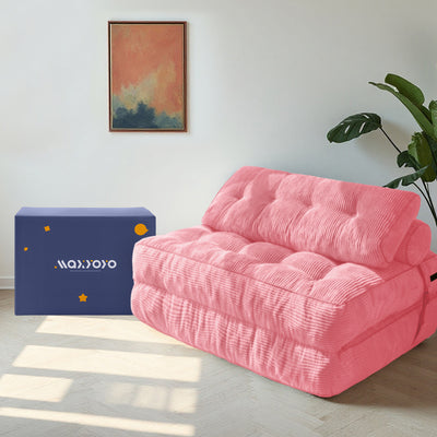 MAXYOYO Corduroy Folding Sofa Bed, Convertible Sleeper Chair with Pillow Foldable Mattress with Back Support(Double), Pink
