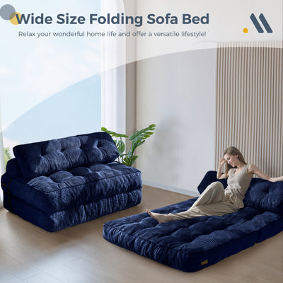 MAXYOYO Folding Sofa Bed, Convertible Sleeper Chair with Pillow Foldable Matress with Back Support, Portable Fold Out Chair Bed Comfy Floor Sofa Lounge for Living Room Bedroom, Navy Double