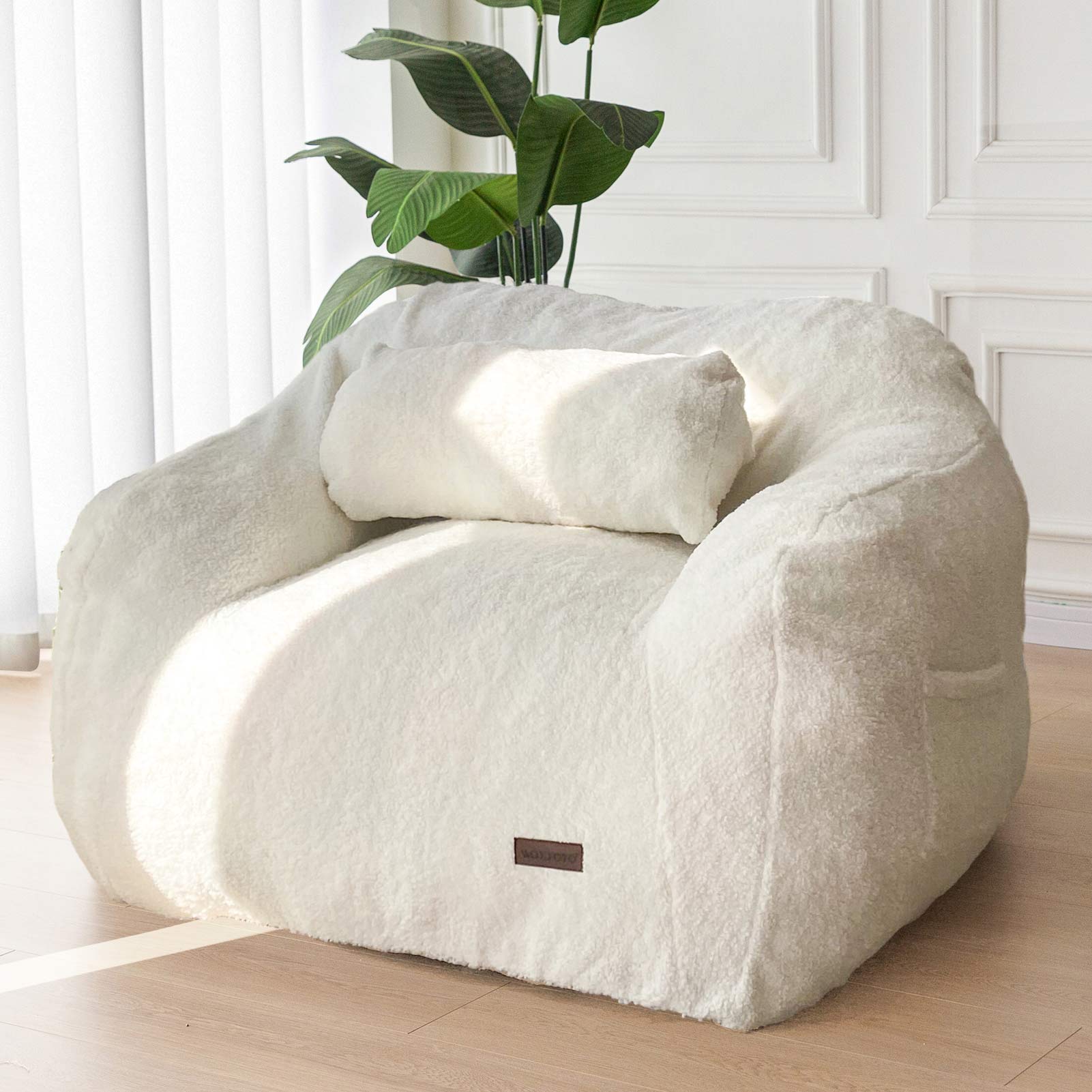 Giant Bean Bag Chair with Pillow, Fuzzy Comfy Bean Bag Sofa, Beige ...