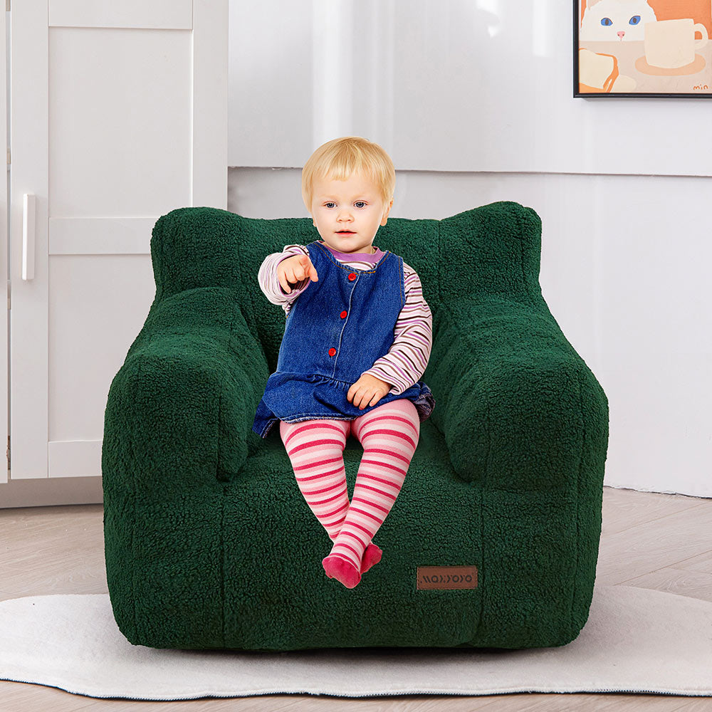 MAXYOYO Kids Sherpa Bean Bag Chair, Teddy Lazy Sofa for Girls and Boys,  Green