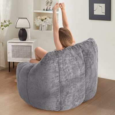 MAXYOYO Bean Bag Chair - Faux Fur Bean Bag Chair with High Backrest, Grey