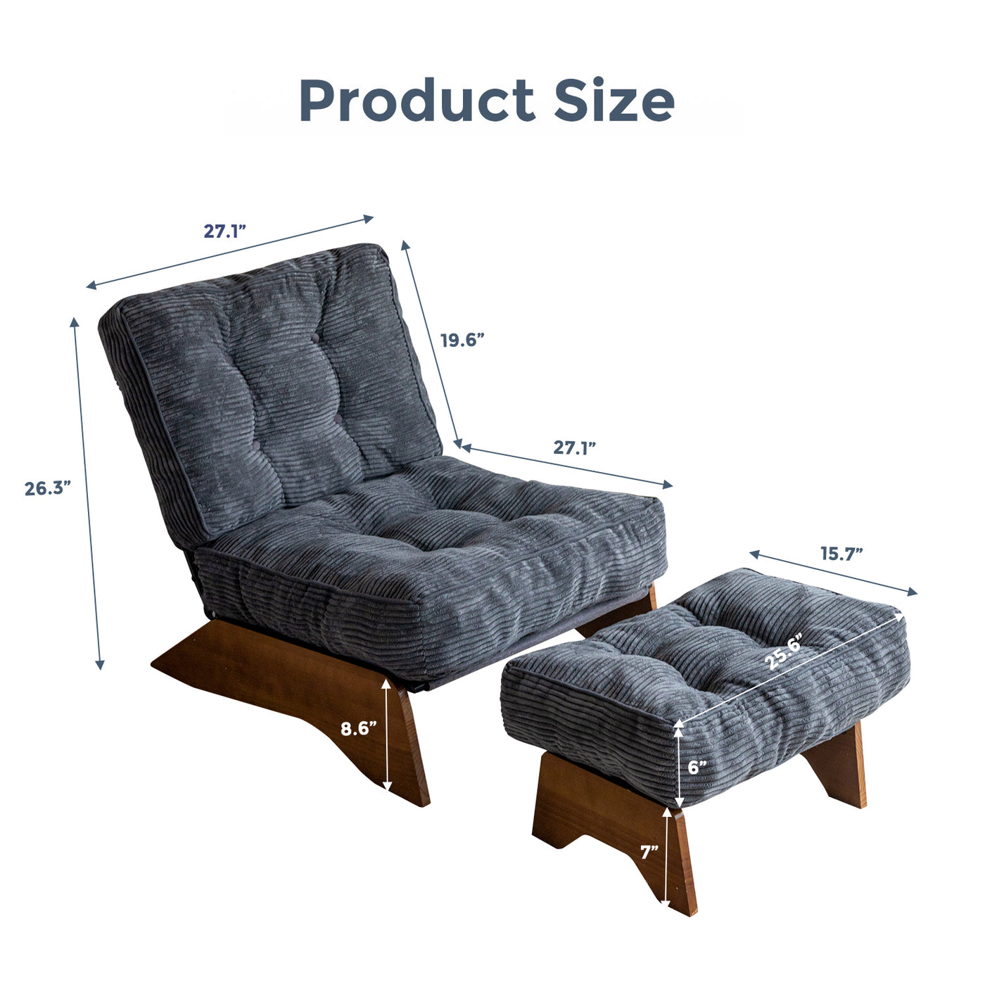 MAXYOYO Adjustable Accent Chair with Ottoman, Tufted Lounge Chair Set, Dark Grey