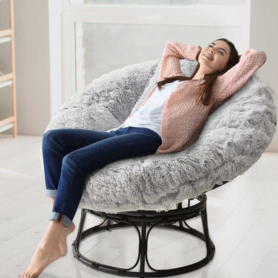 MAXYOYO Large faux fur papasan cushion (cushion only), round pillow, papasan pillow for swing and hanging chair, Grey