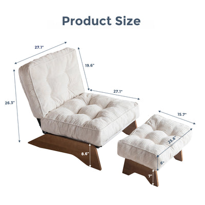 MAXYOYO Adjustable Accent Chair with Ottoman, Tufted Lounge Chair Set, Beige