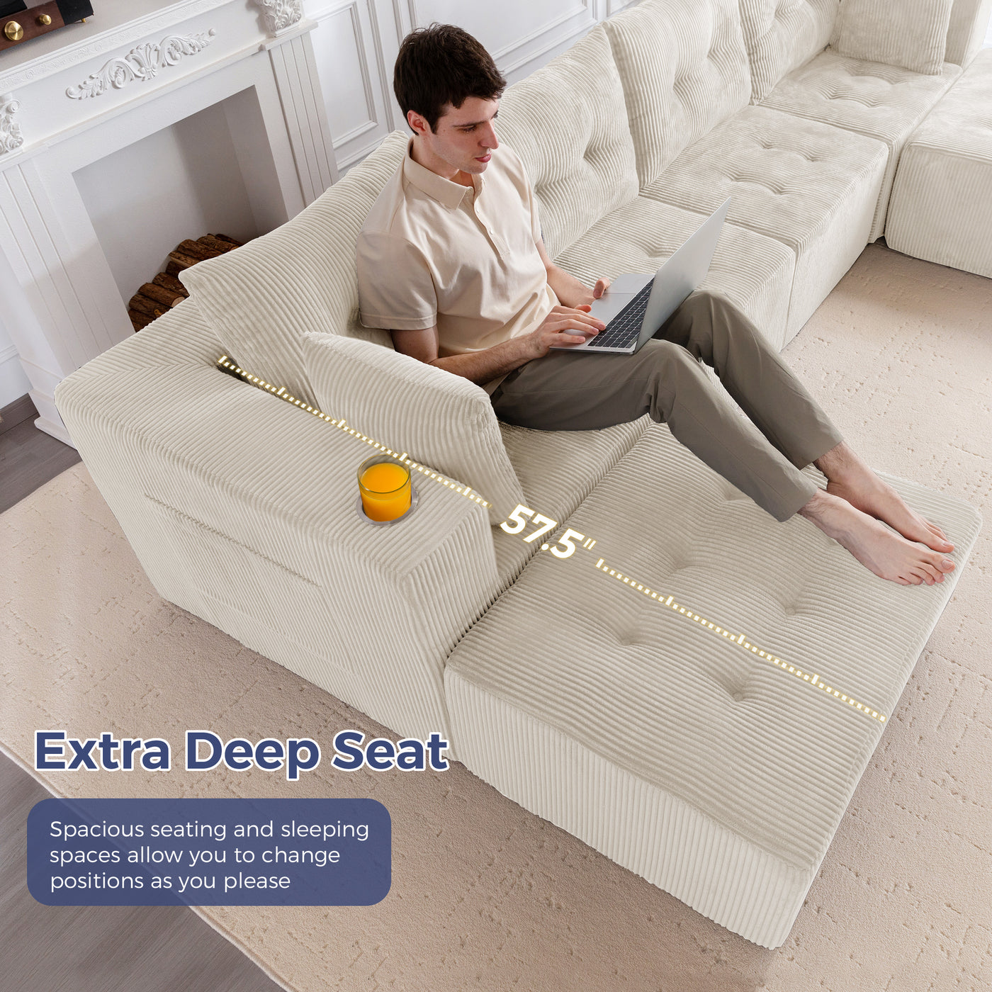 MAXYOYO Modular Sectional Sofa Couch, U Shaped Modern Cloud Couch with 2 Ottomans, Sofa in A Box, Tufted 6-Seat Boneless Sleeper Chair for Living Room, No Assembly Required, Beige