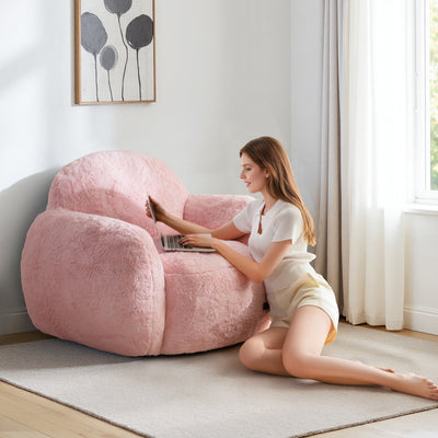 MAXYOYO Pebble-Shaped Bean Bag Chair – Faux Fur Floor Sofa with Backrest & Armrests