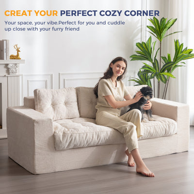 MAXYOYO 3 Seater Couch for Living Room, Boneless Couch with Tufted Cushion & Backrest, Upholstered Floor Sofa with Armrests, Sofa in A Box, No Assembly Required