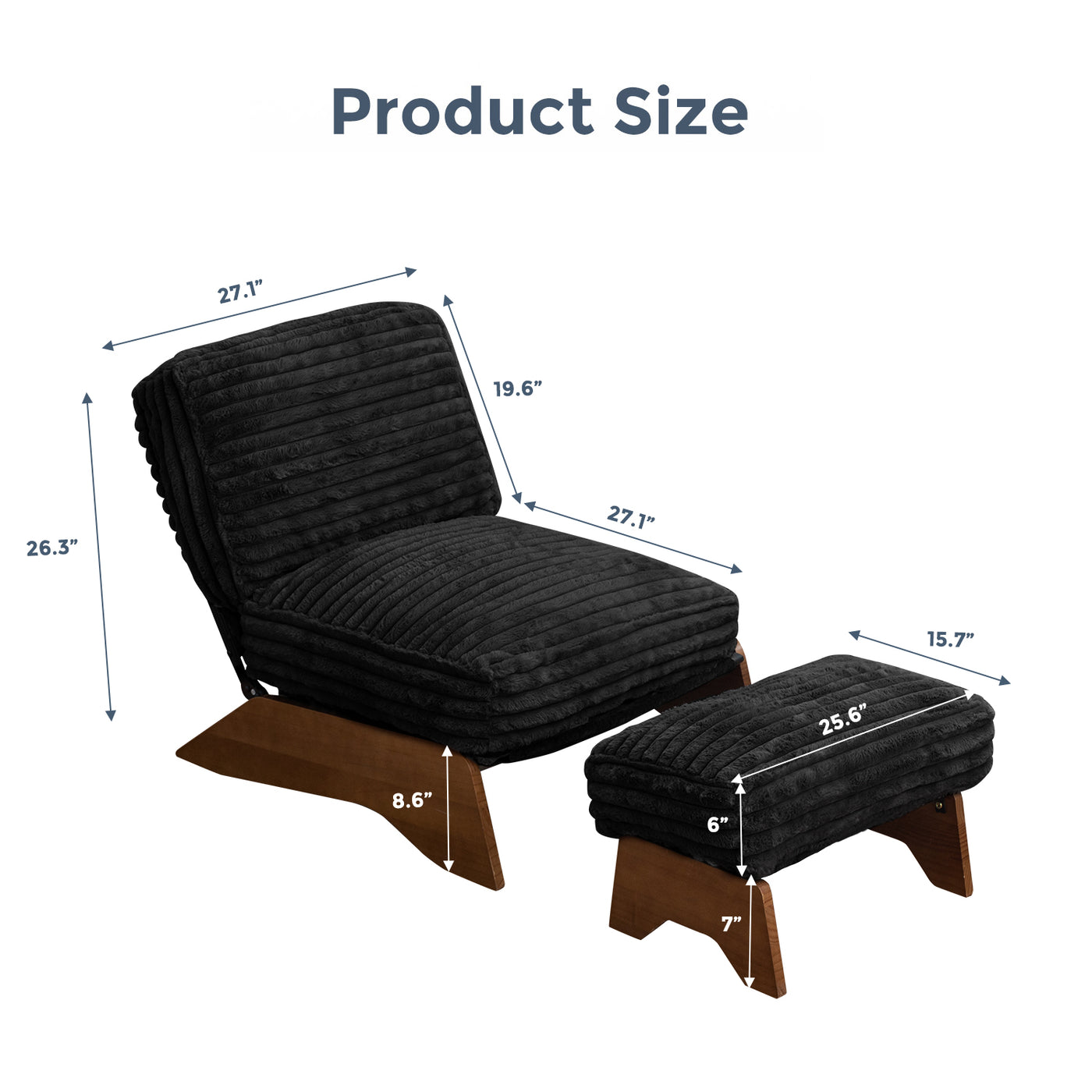 MAXYOYO Adjustable Accent Chair with Ottoman – Soft Padded Lounge Chair Set for Cozy Spaces, Black