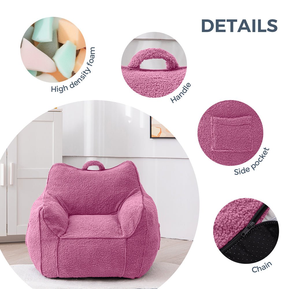 MAXYOYO Kids Bean Bag Chair, Sherpa Bean Bag Couch with Decorative Edges for children's room (Pink)
