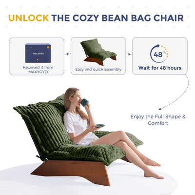 MAXYOYO Adjustable Living Room Chair, 3-Position Bean Bag Chair with Removable Cover, Upholstered Accent Chair with Frame, Soft Reclining Lounge for Bedroom, Apartment, Office