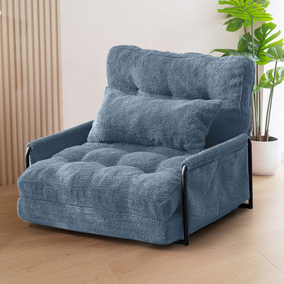 MAXYOYO Adjustable Floor Sofa Couch with Pillow, Boucle Convertible Lazy Sofa Sleeper Bed with Armrest, Single, Dusty Blue