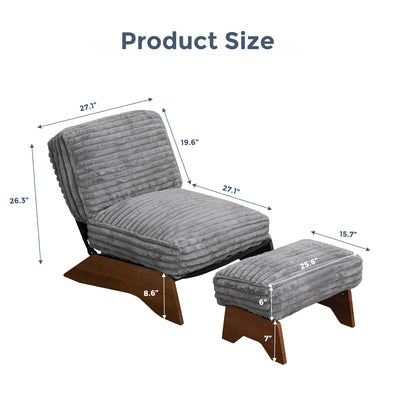 MAXYOYO Adjustable Accent Chair with Ottoman – Soft Padded Lounge Chair Set for Cozy Spaces, Grey
