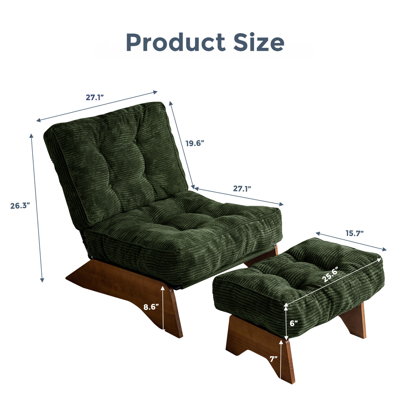 MAXYOYO Adjustable Accent Chair with Ottoman, Tufted Lounge Chair Set, Dark Green