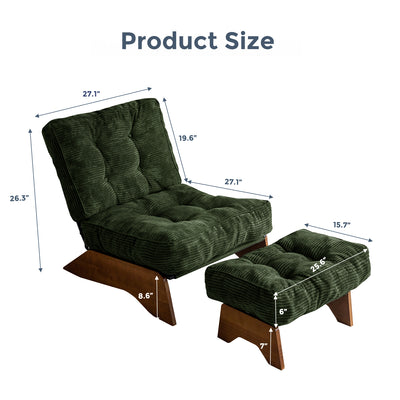 MAXYOYO Adjustable Accent Chair with Ottoman, Tufted Lounge Chair Set, Dark Green