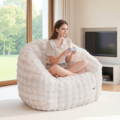 MAXYOYO Giant Bean Bag Chair for Adults, Faux Fur Shell-Shaped Floor Couch