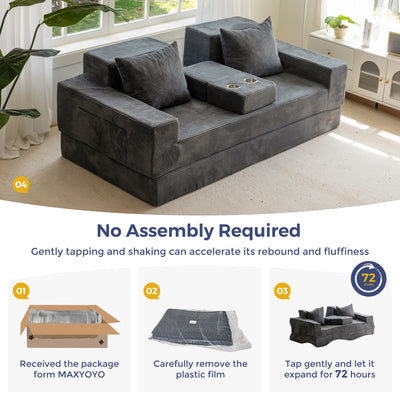 MAXYOYO Sofa Bed, 4 in 1 Foldable Floor Sofa Couch in A Box with 2 Cup Holders, Convertible 3 Seater Boneless Couch Folding Recliner Sleeper Chair for Living Room, No Assembly Required
