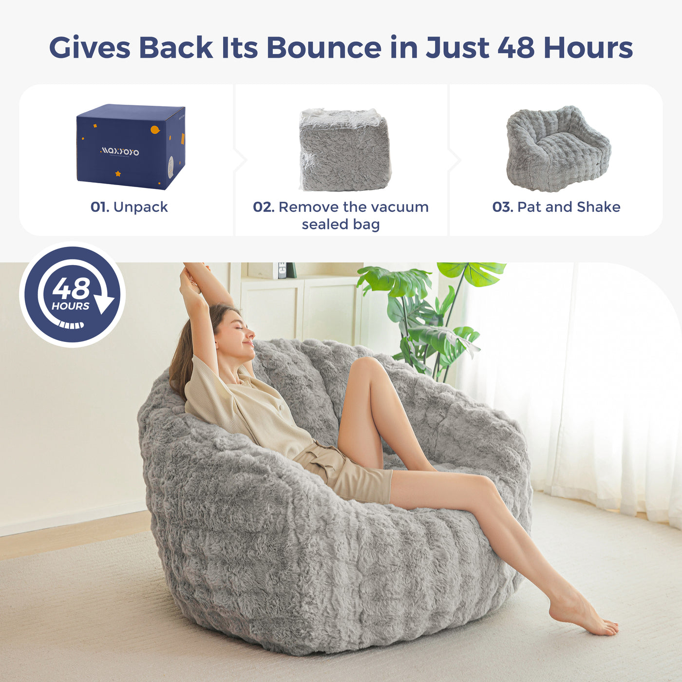 MAXYOYO Giant Bean Bag Chair for Adults, Stuffed Shell-Shaped Large Bean Bag Couch, Cozy Living Room Chair with Filler, Floor Sofa Lazy Sofa for Bedroom Living Room