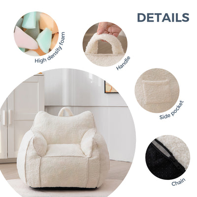 MAXYOYO Kids Bean Bag Chair, Sherpa Bean Bag Couch with Decorative Edges for children's room (White)