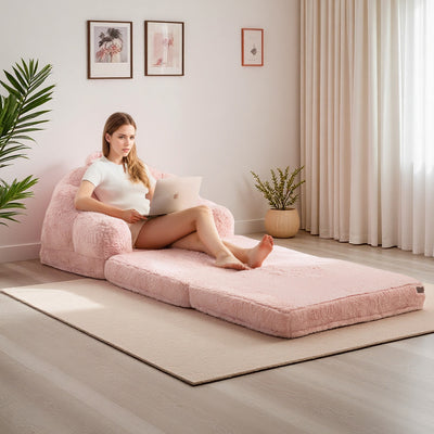 MAXYOYO Single Faux Fur Sofa Bed – Lounge & Sleeper in One, Pink