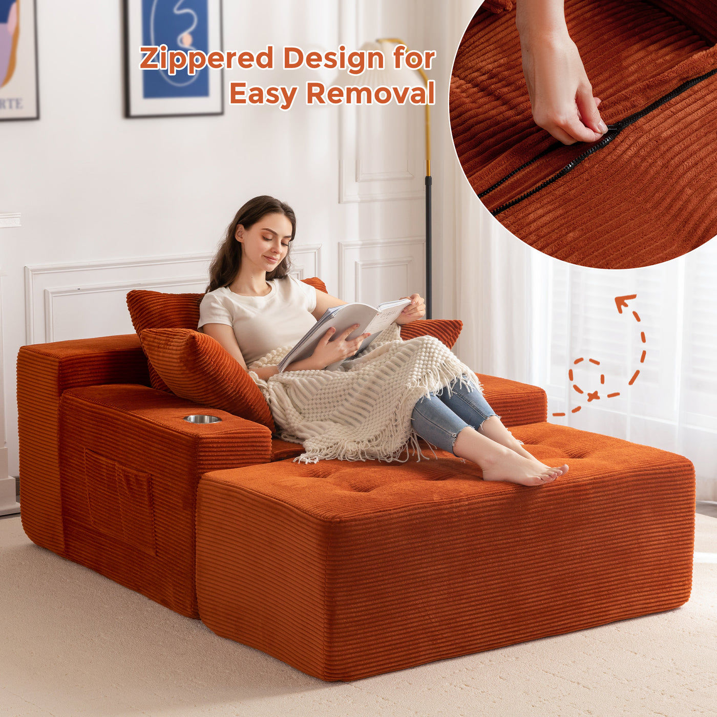 MAXYOYO Modular Sectional Sofa Couch and Chaise Lounge, L Shaped Modern Cloud Couch with Ottoman, Sofa in A Box, Tufted 6-Seat Boneless Sleeper Chair for Living Room, No Assembly Required