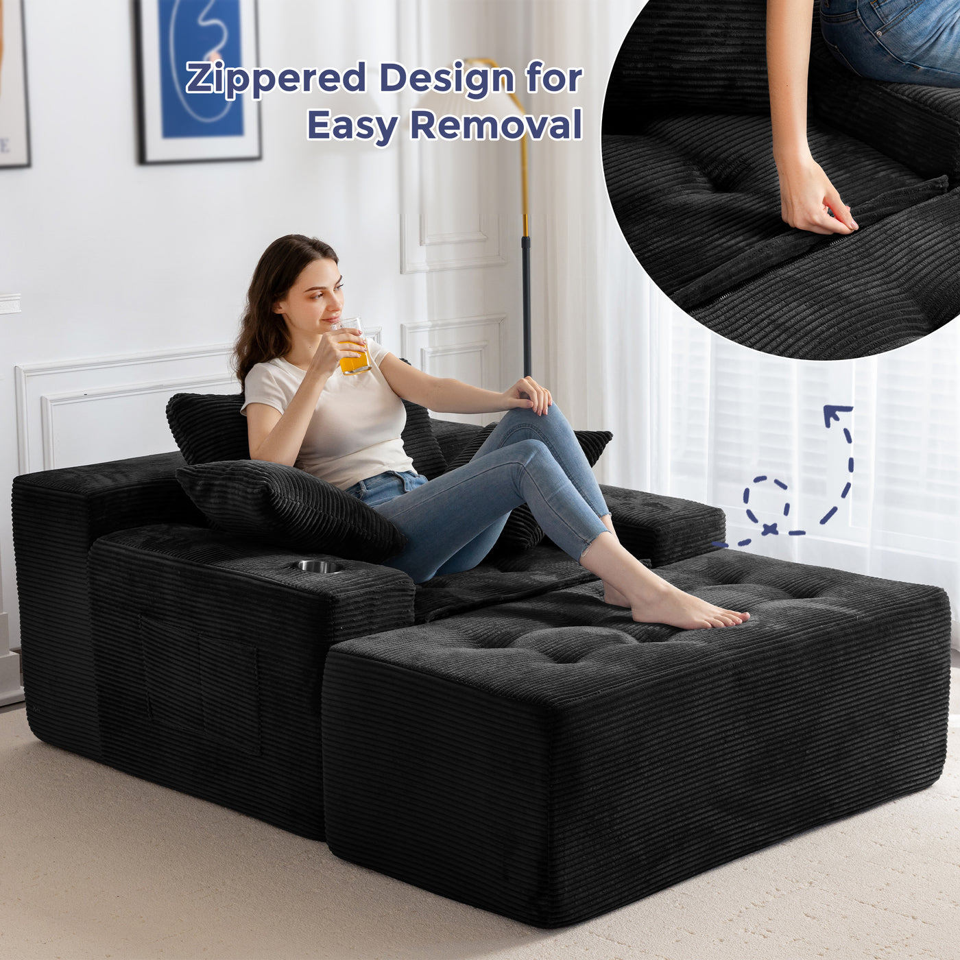 MAXYOYO Modular Sectional Sofa Couch and Chaise Lounge, L Shaped Modern Cloud Couch with Ottoman, Sofa in A Box, Tufted 6-Seat Boneless Sleeper Chair for Living Room, No Assembly Required